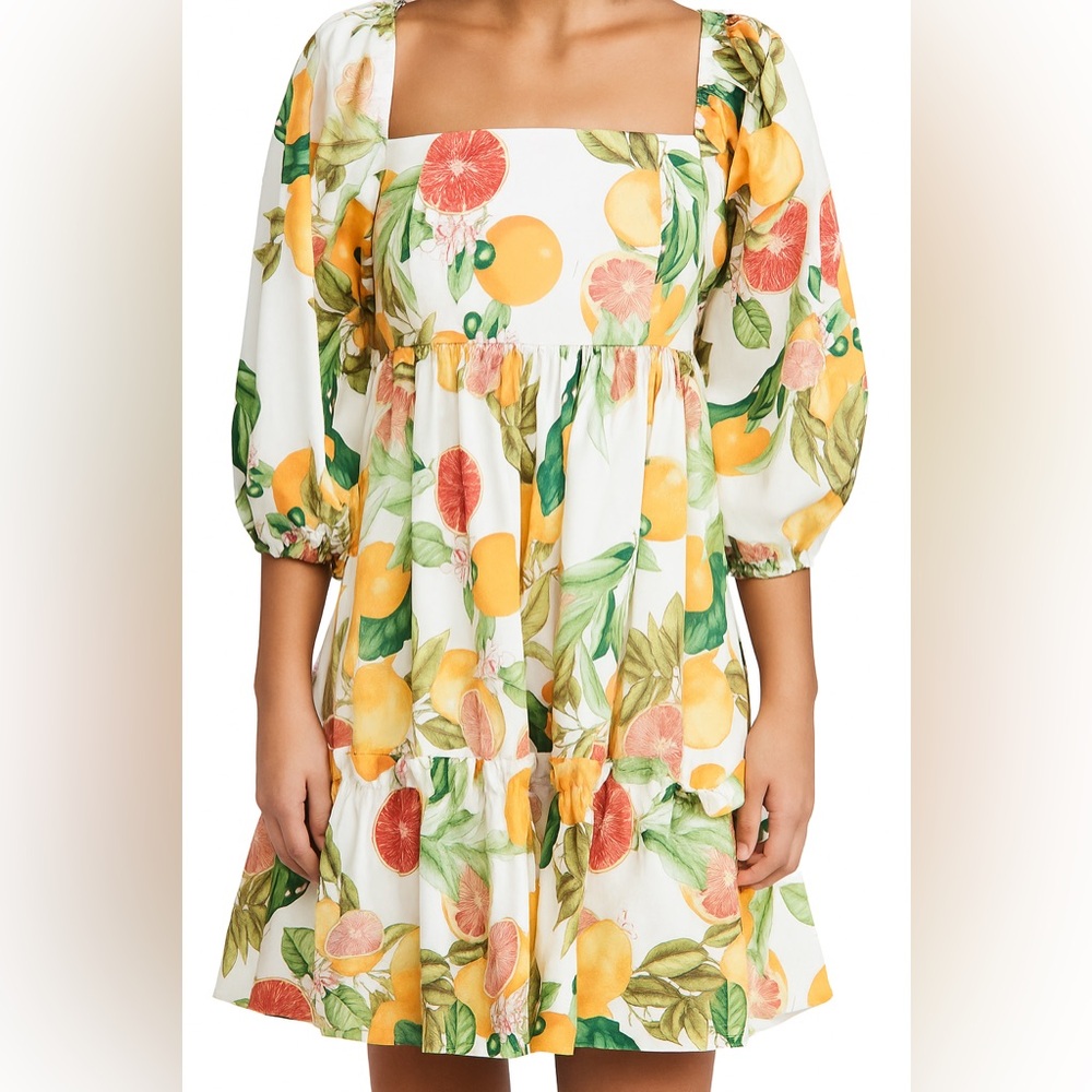Cara Cara Sip Sip Mini Dress Size M Floral Citrus Fruit